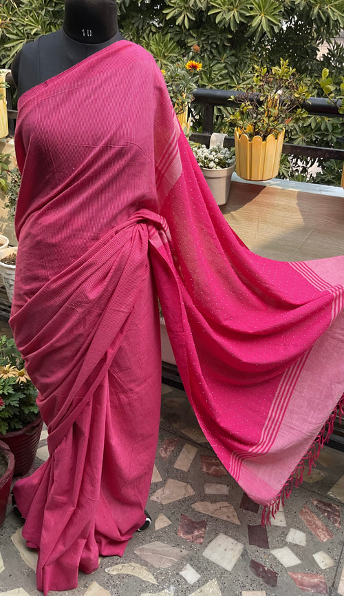 Handloom Cotton Saree with zardozi beads work