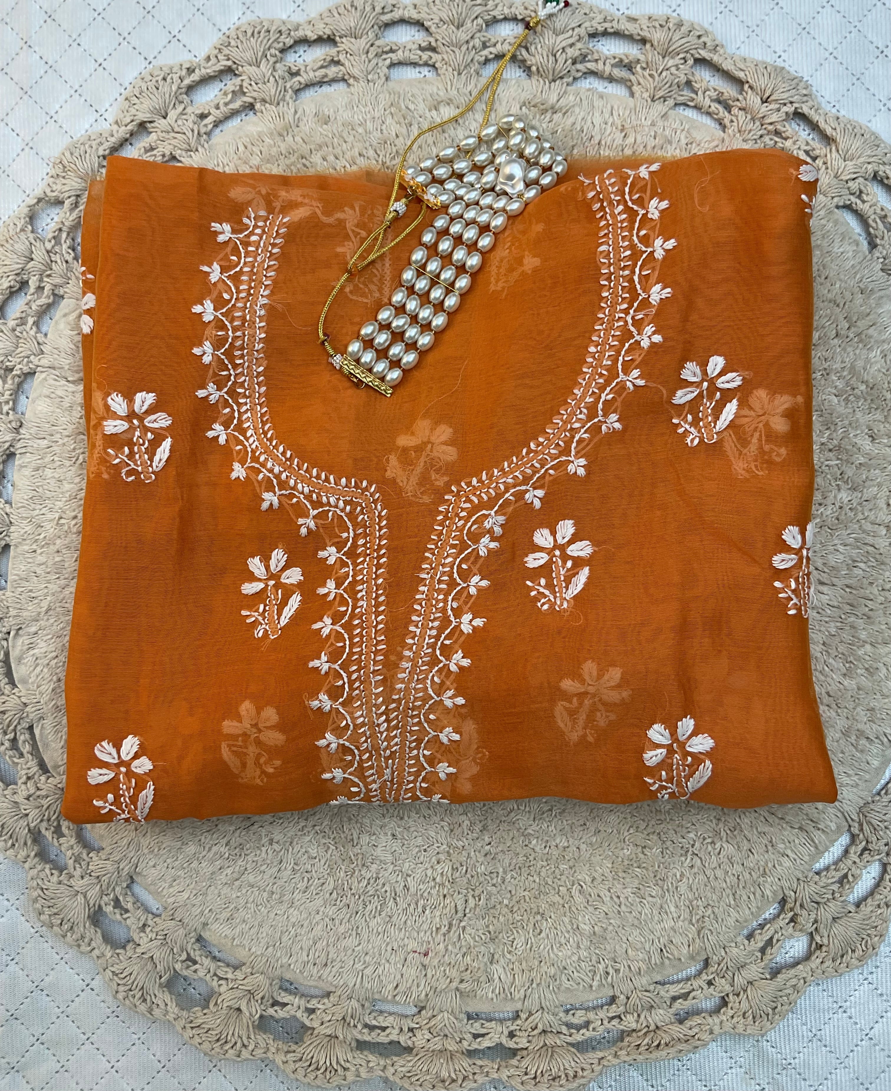 Chanderi unstitched kurta material with Chikankari