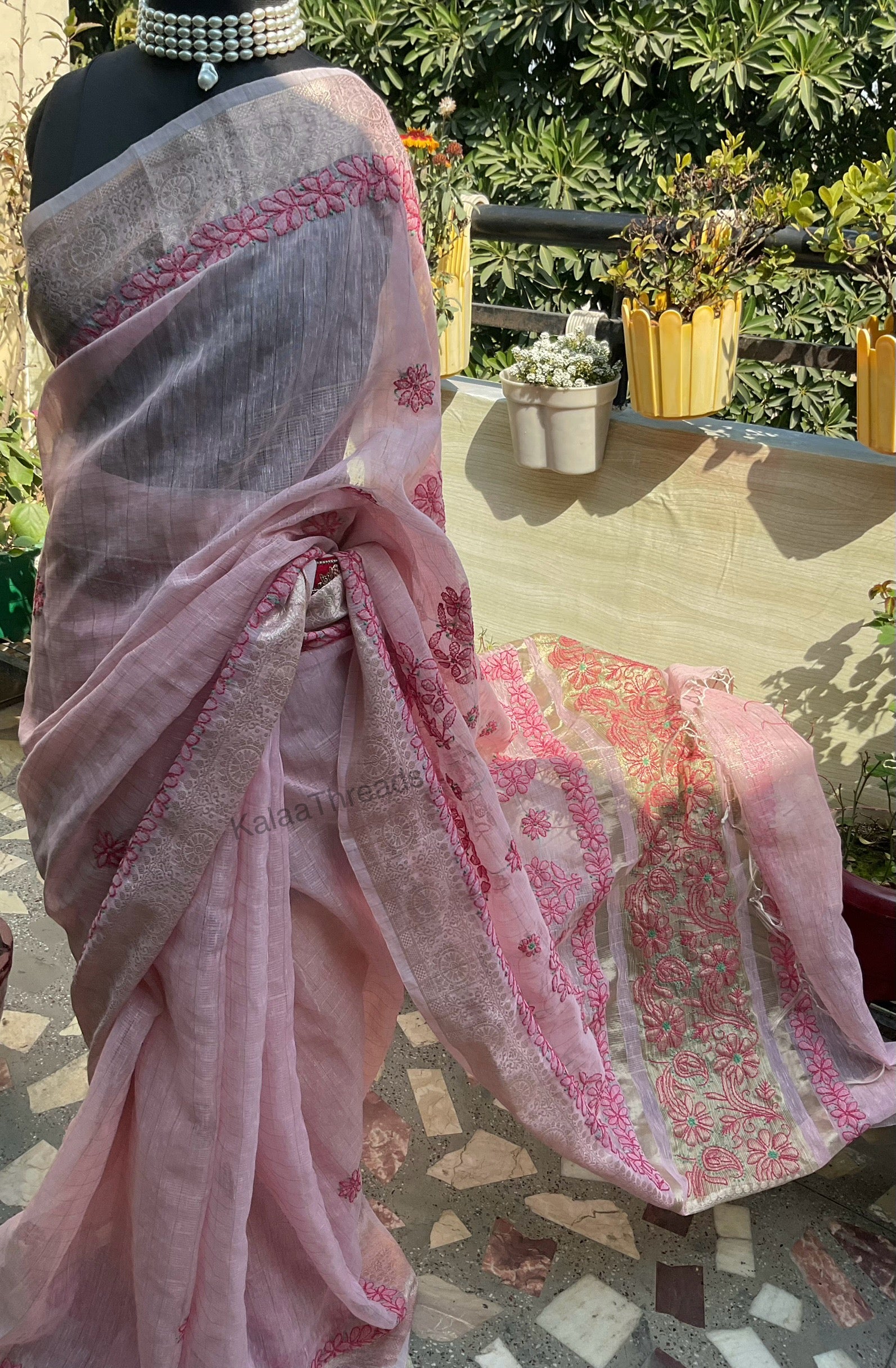 Kota Chanderi Saree with Chikankari