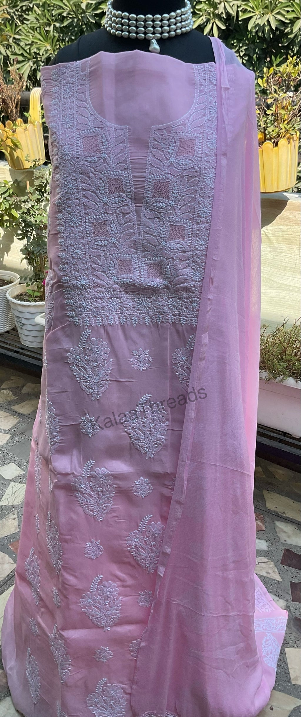 Pure Cotton unstitched Suit set with Chikankari