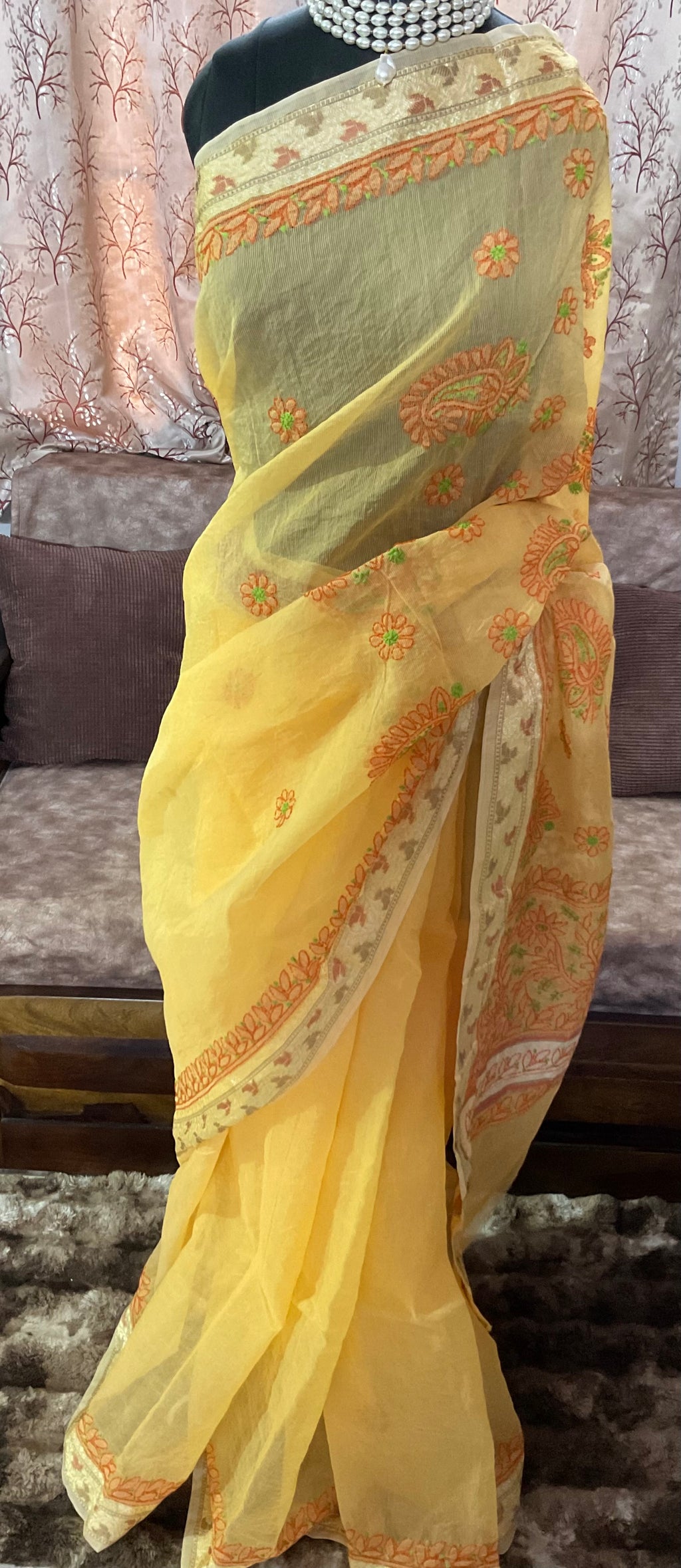 Kota Chanderi Saree with Chikankari
