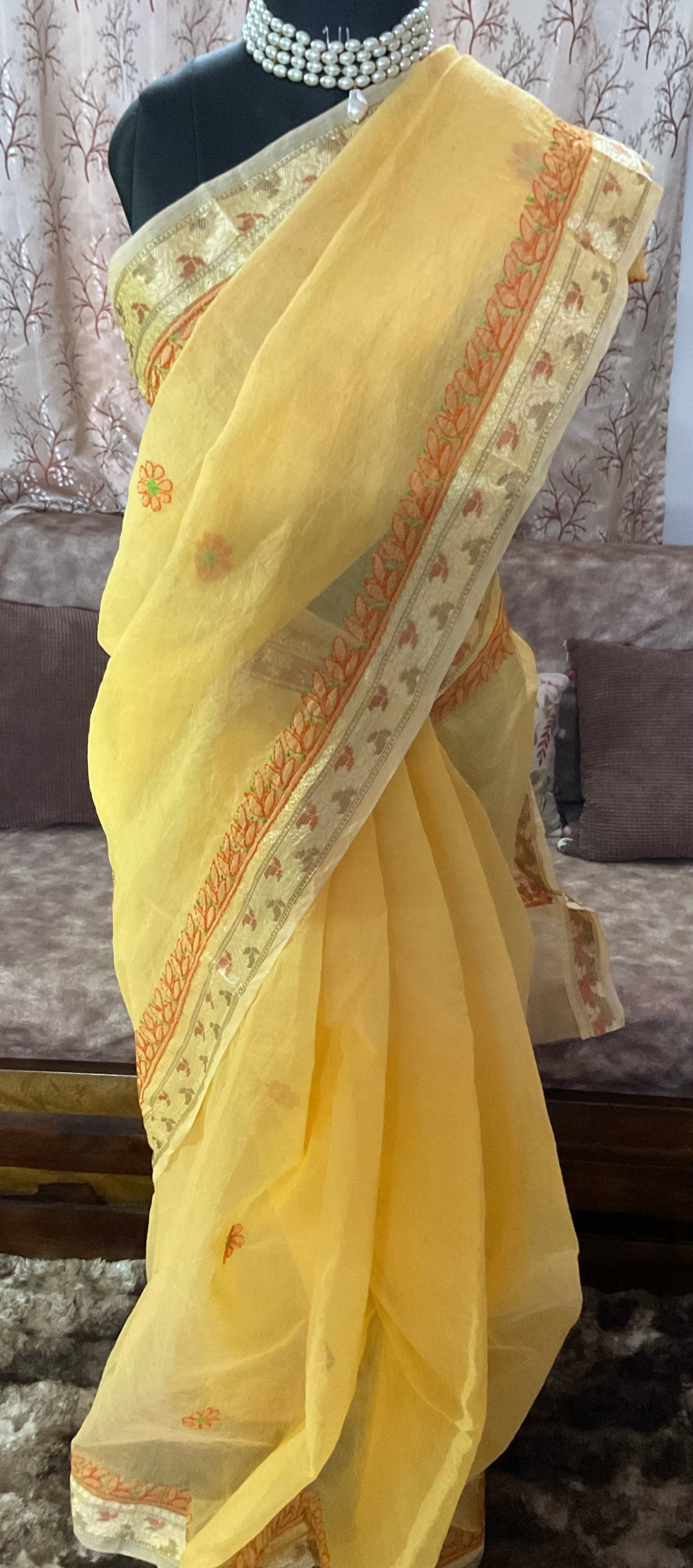 Kota Chanderi Saree with Chikankari