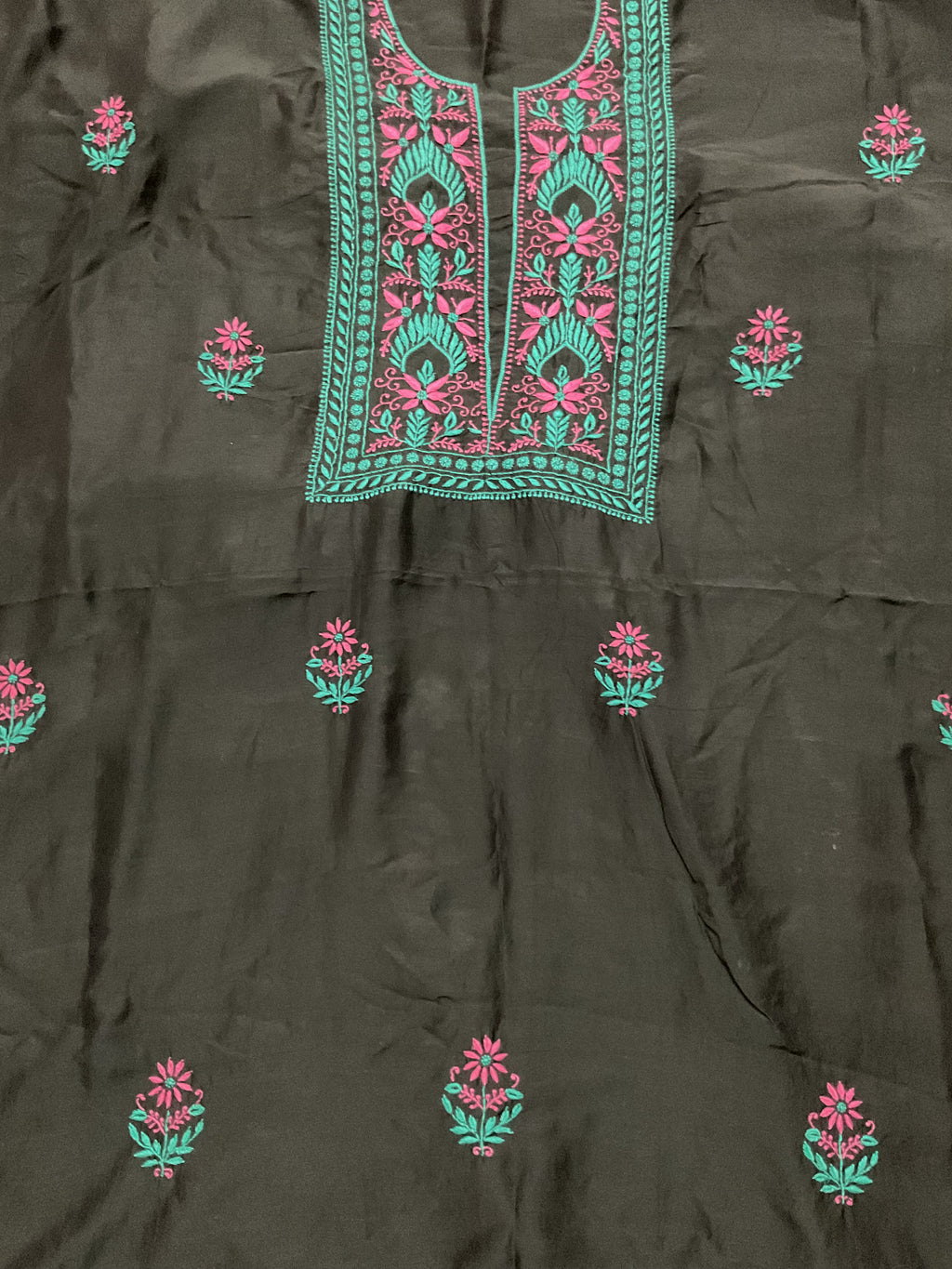 Black Cotton Silk unstitched kurta with Chikankari