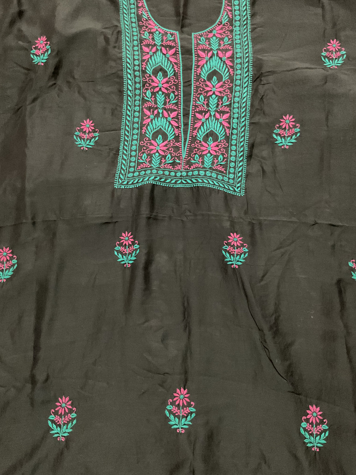 Black Cotton Silk unstitched kurta with Chikankari
