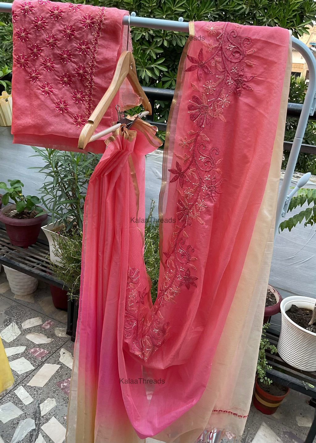 Ombre dyed Manipuri Kota Silk Saree With Chikankari and Zardozi