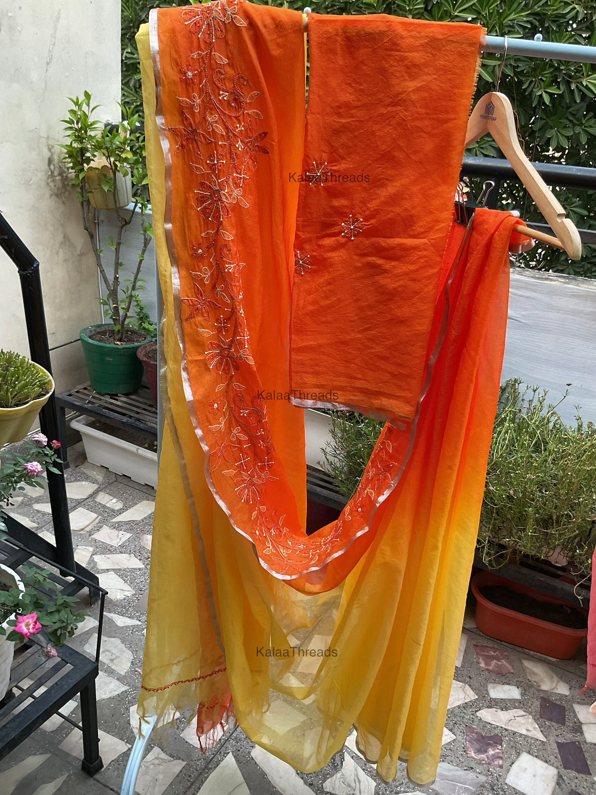 Ombre dyed Manipuri Kota Silk Saree With Chikankari and Zardozi