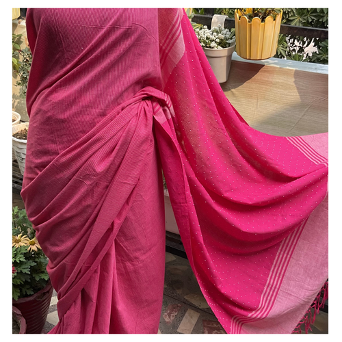 Handloom Cotton Saree with zardozi beads work