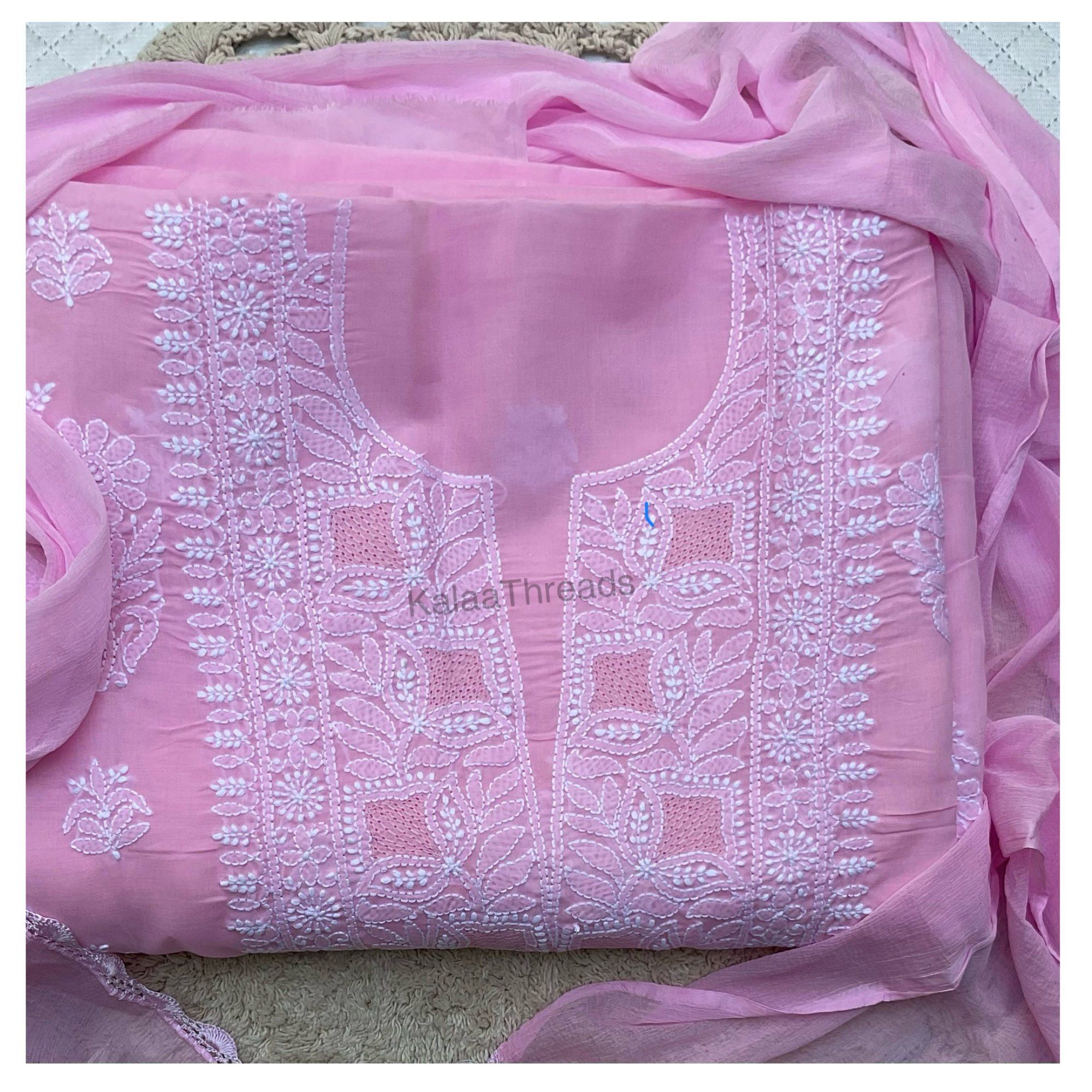 Pure Cotton unstitched Suit set with Chikankari
