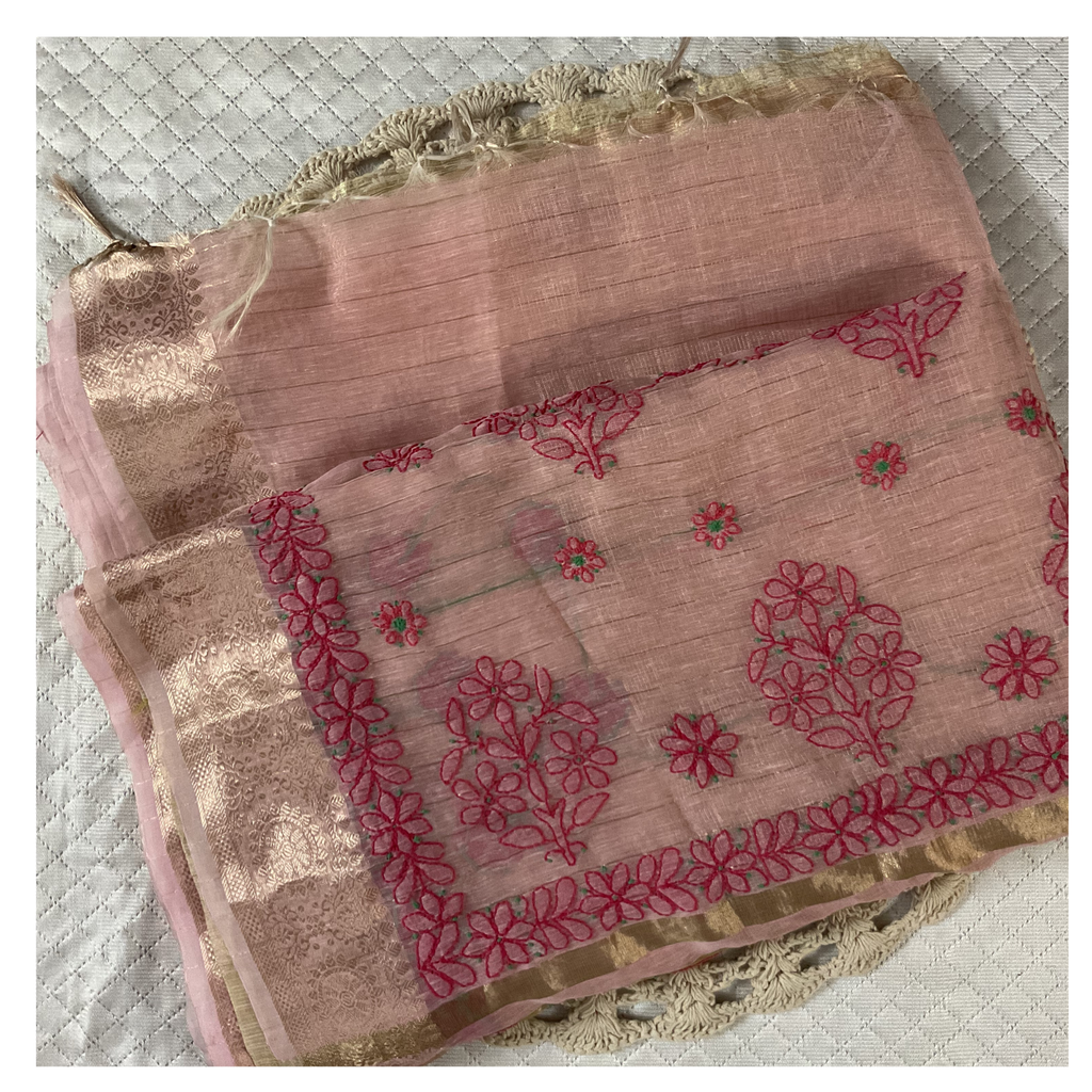Kota Chanderi Saree with Chikankari