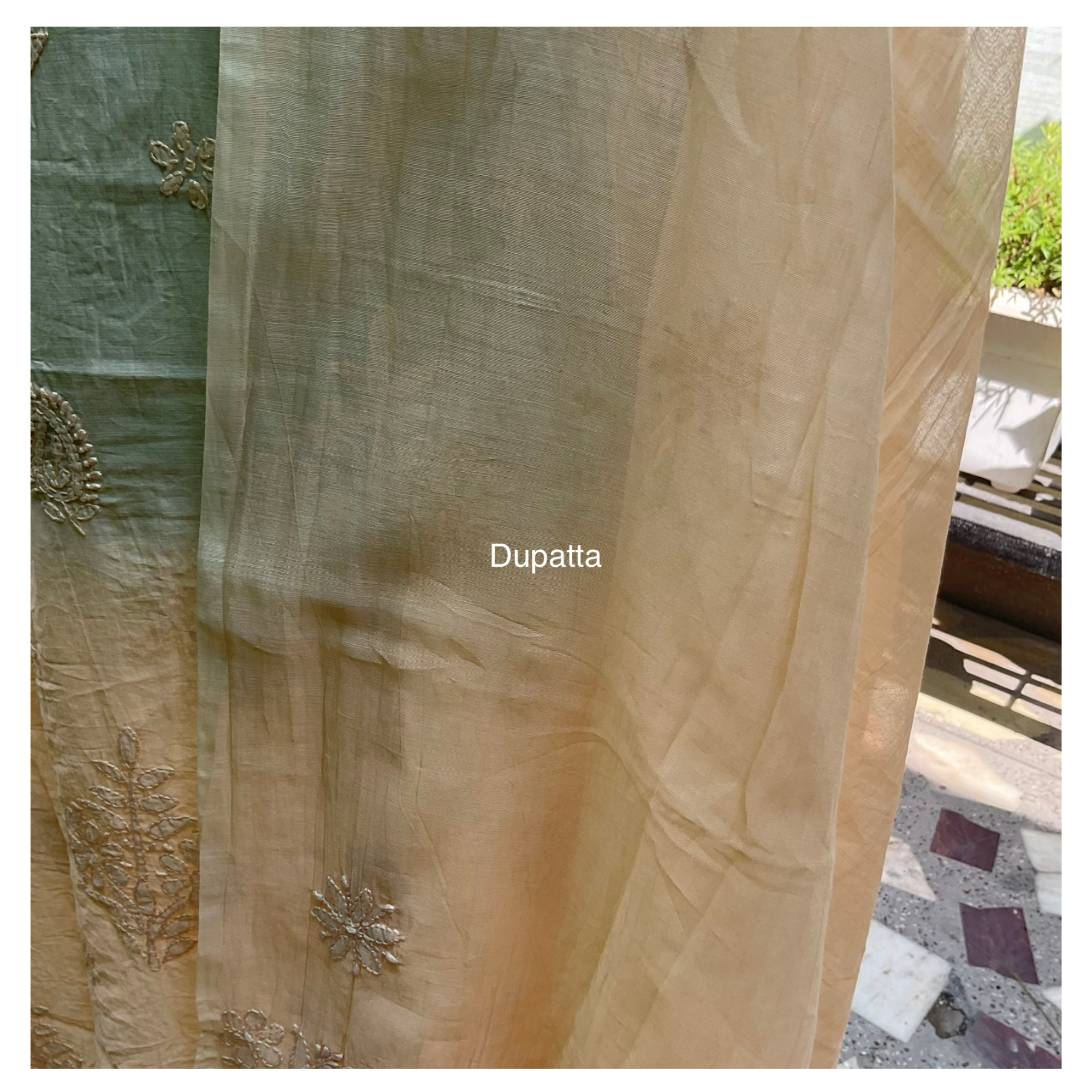 Mul Chanderi unstitched suit set with Parsi Gara and Chikankari