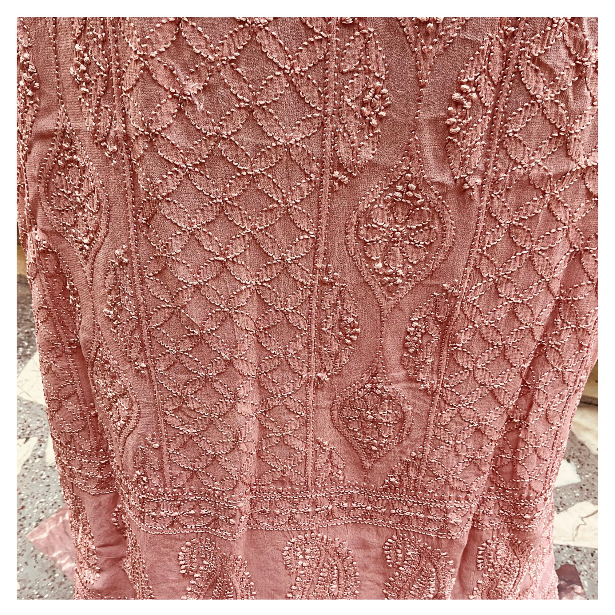Viscose Georgette Unstitched Suit Set with tone-on-tone Chikankari