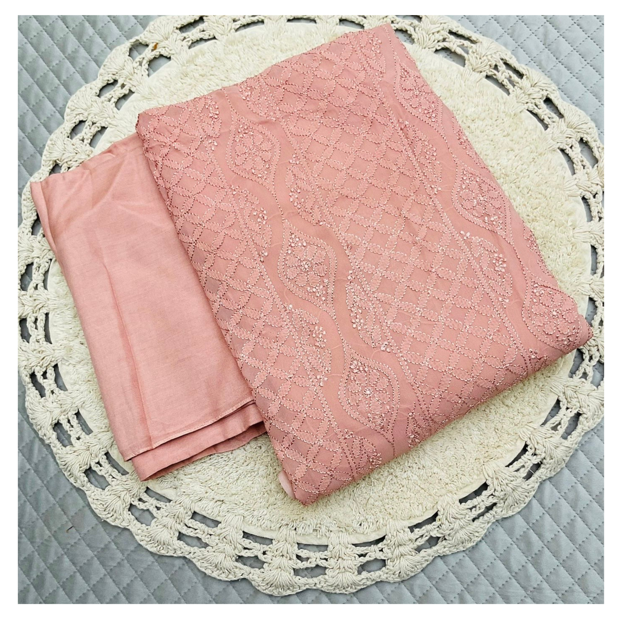 Viscose Georgette Unstitched Suit Set with tone-on-tone Chikankari
