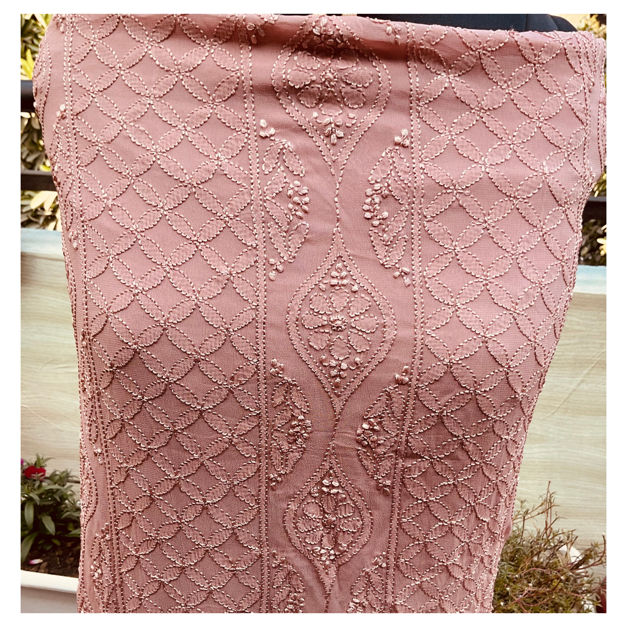 Viscose Georgette Unstitched Suit Set with tone-on-tone Chikankari