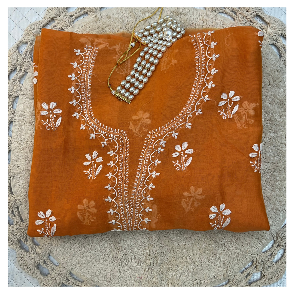 Chanderi unstitched kurta material with Chikankari