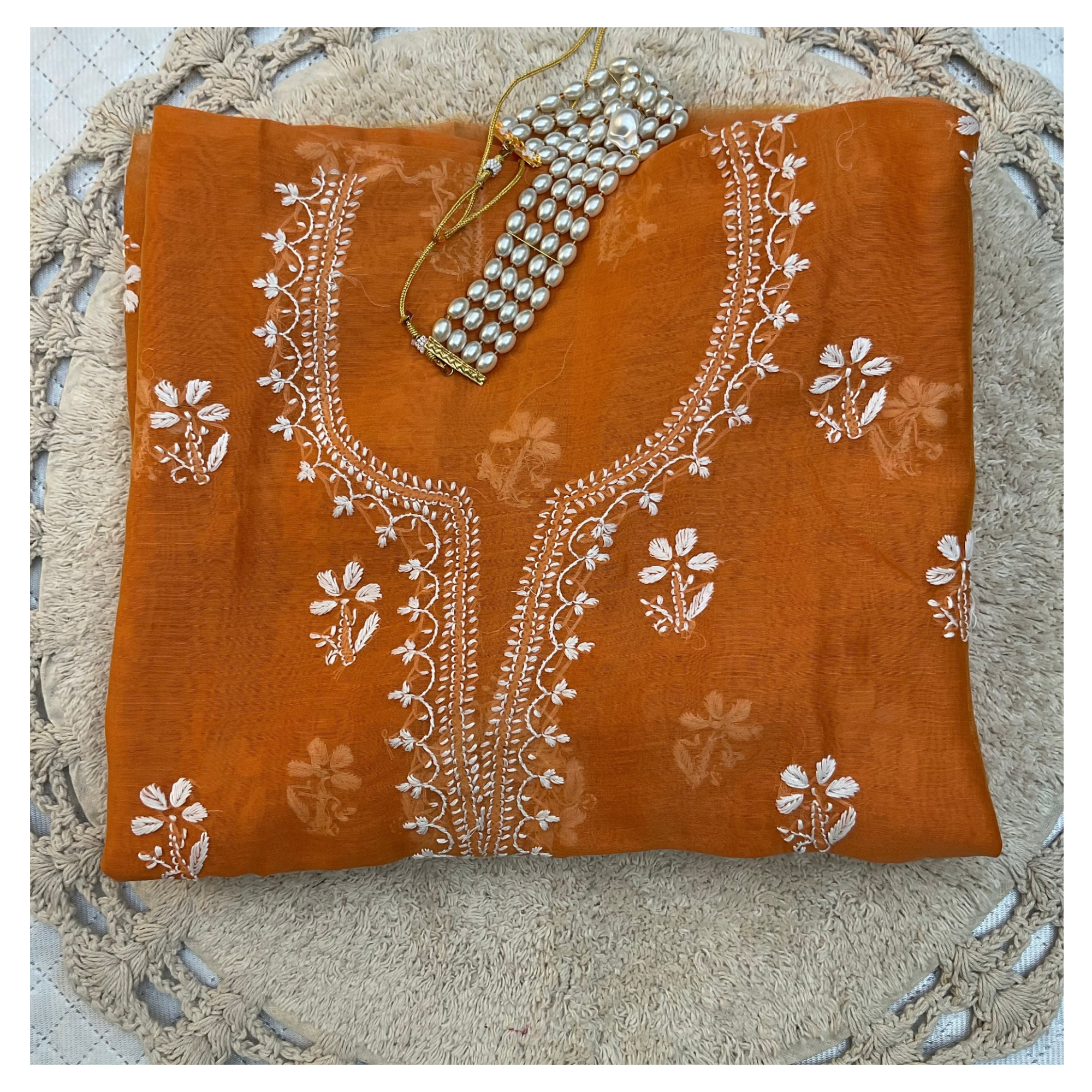Chanderi unstitched kurta material with Chikankari
