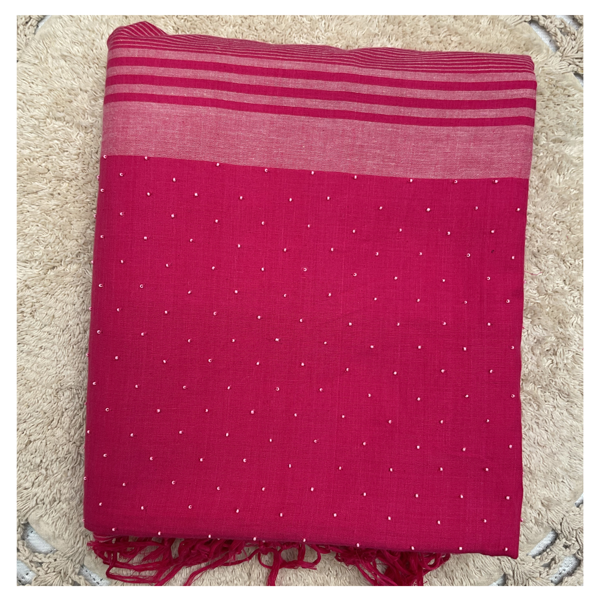 Handloom Cotton Saree with zardozi beads work