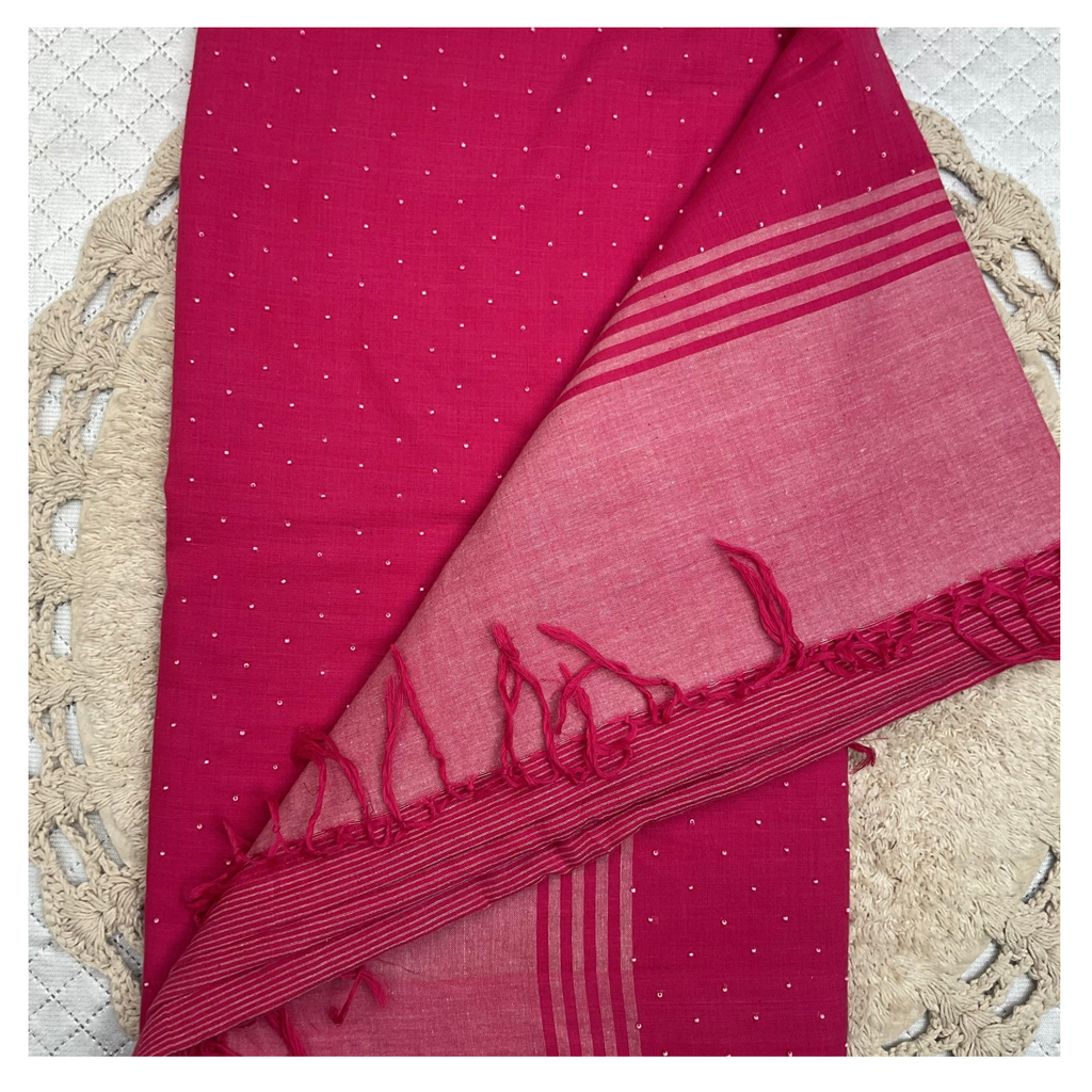 Handloom Cotton Saree with zardozi beads work