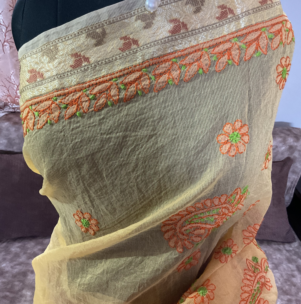 Kota Chanderi Saree with Chikankari