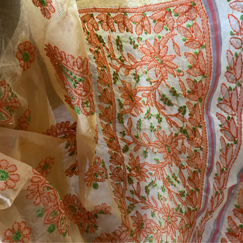 Kota Chanderi Saree with Chikankari