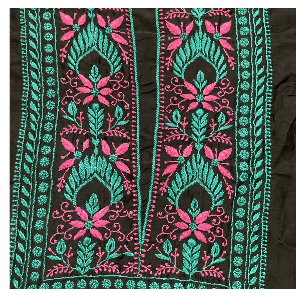 Black Cotton Silk unstitched kurta with Chikankari