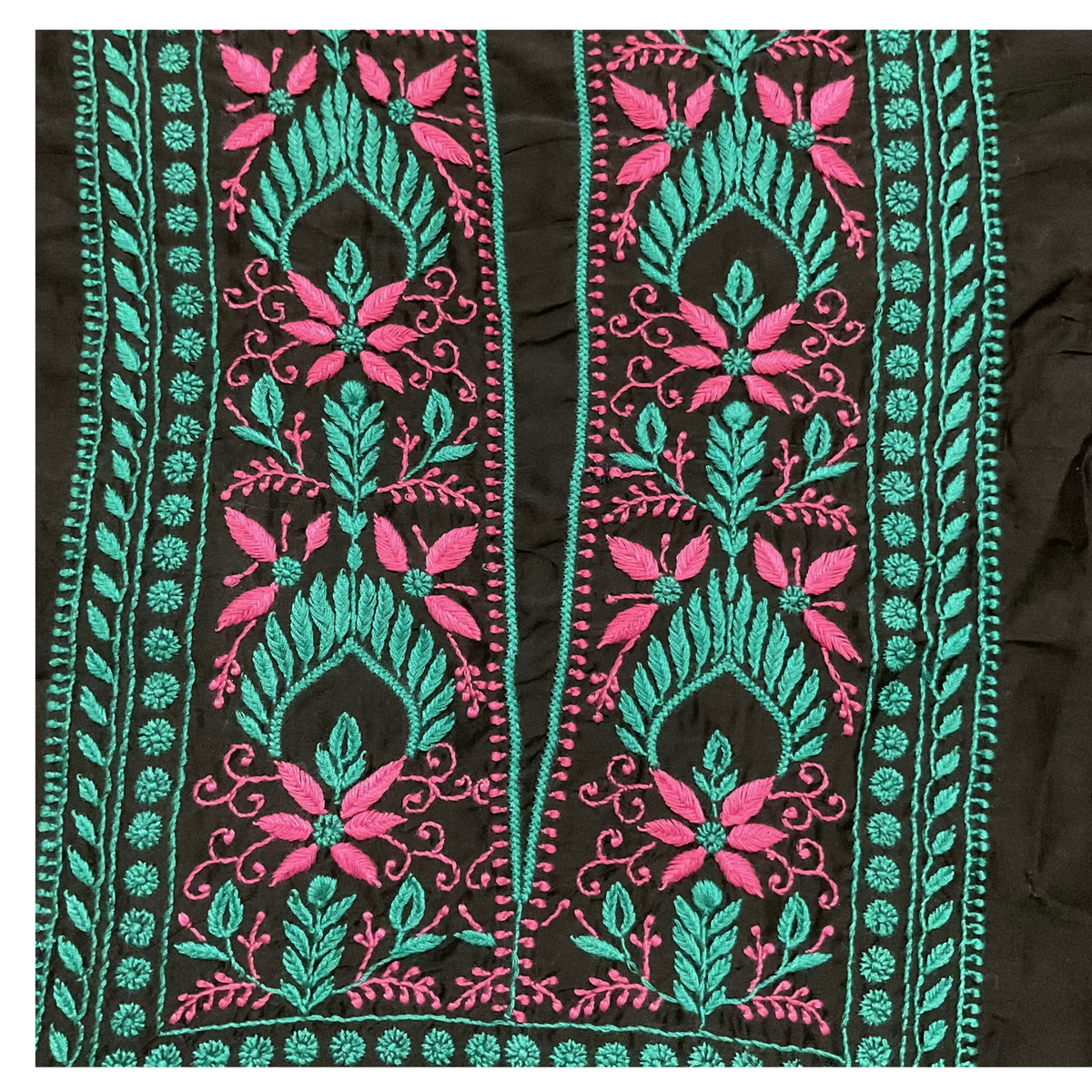 Black Cotton Silk unstitched kurta with Chikankari