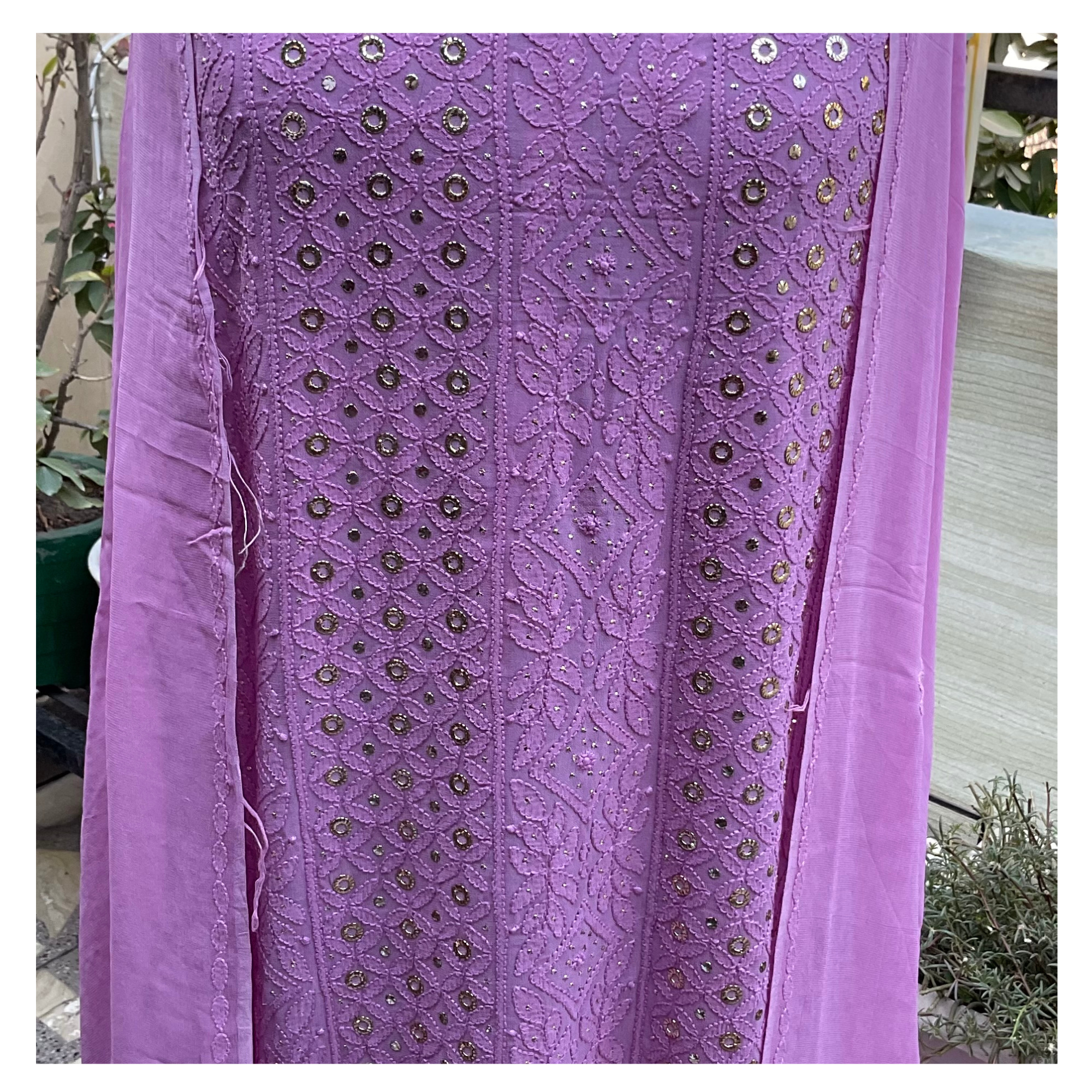 Viscose georgette unstitched suit set with tone-on-tone Chikankari