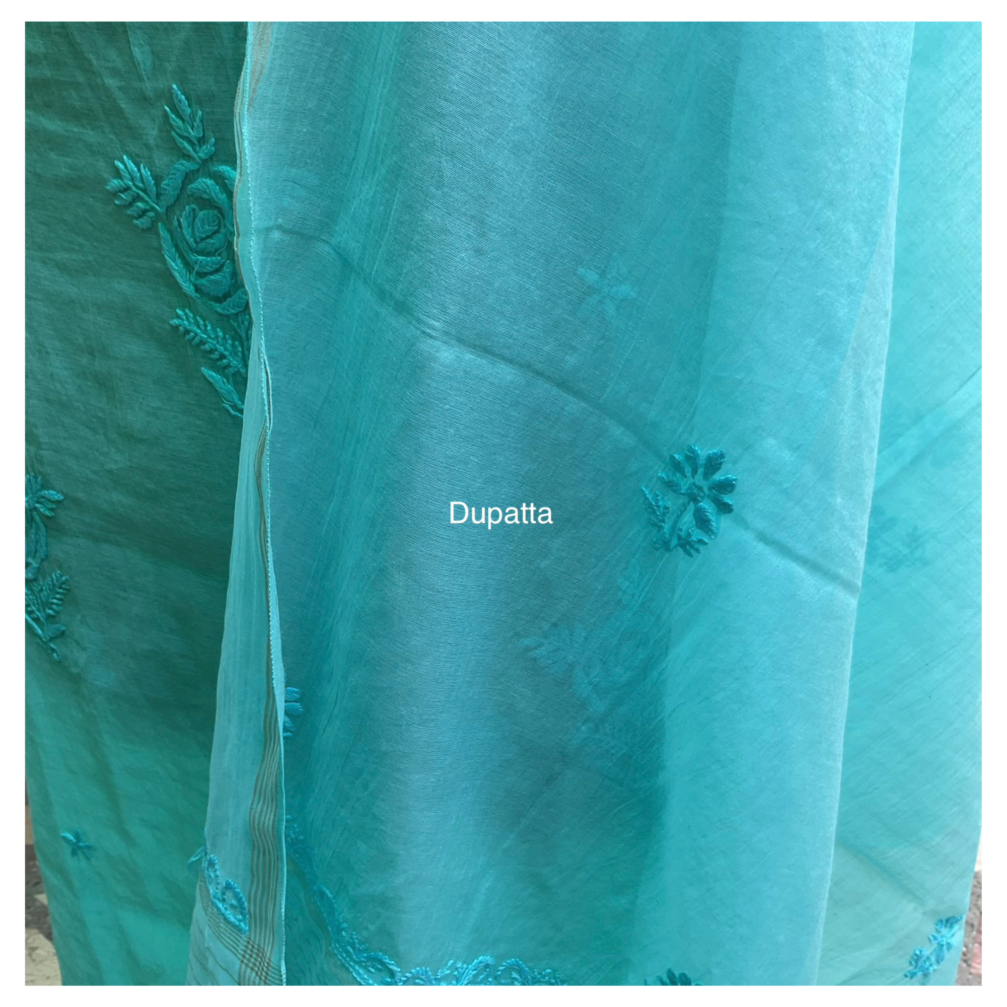 Mul Chanderi unstitched suit set with tone-on-tone Chikankari