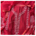 Mul Chanderi unstitched suit set with Chikankari in white color