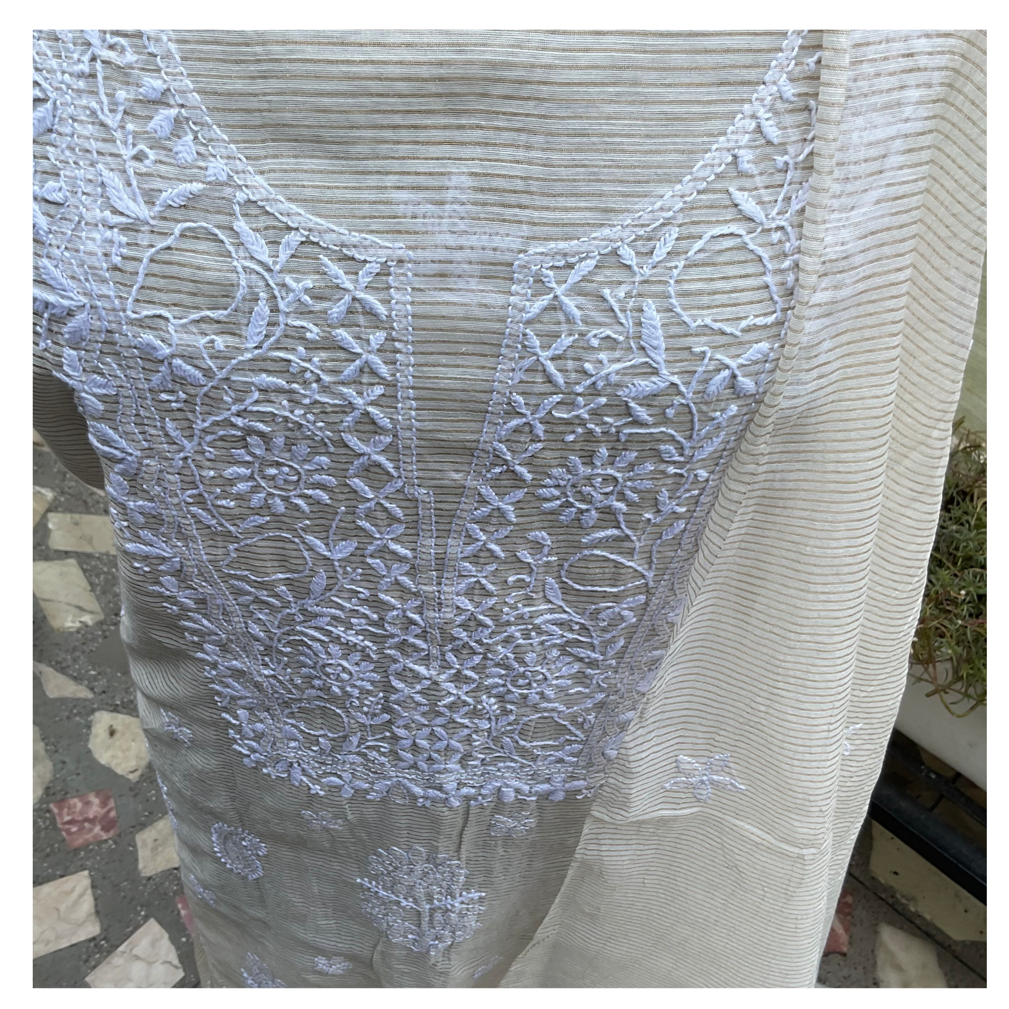 Maheshwari unstitched suit set with Chikankari