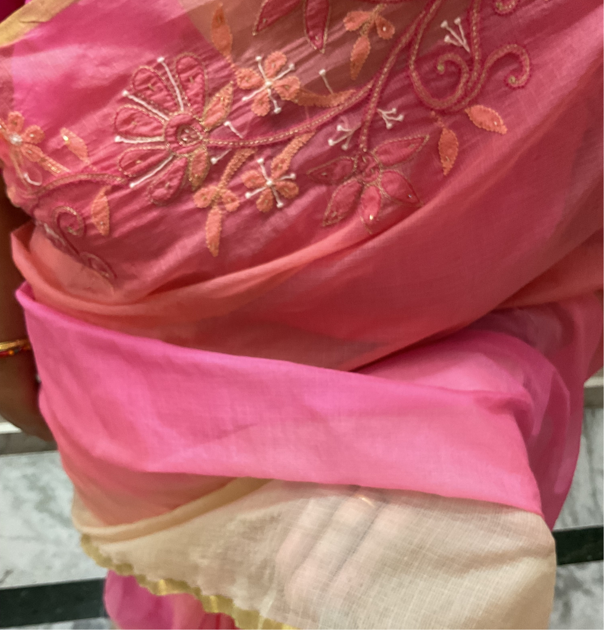 Ombre dyed Manipuri Kota Silk Saree With Chikankari and Zardozi
