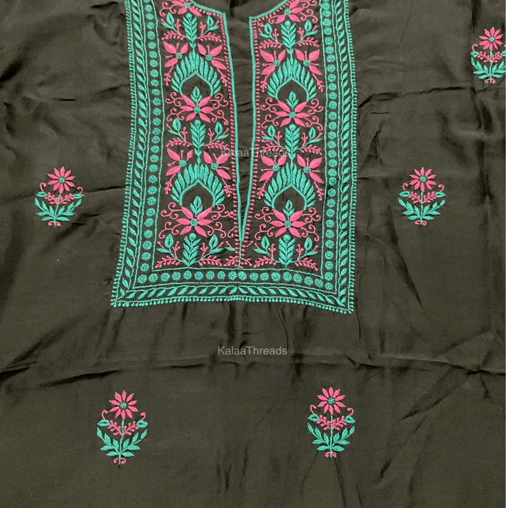 Black Cotton Silk unstitched kurta with Chikankari