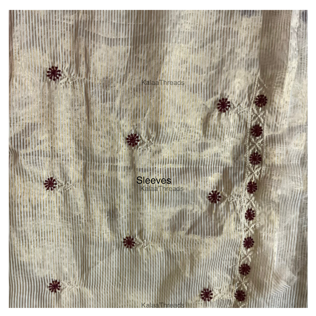 Zari Stripes unstitched Kurta with bandhani dupatta having Chikankari