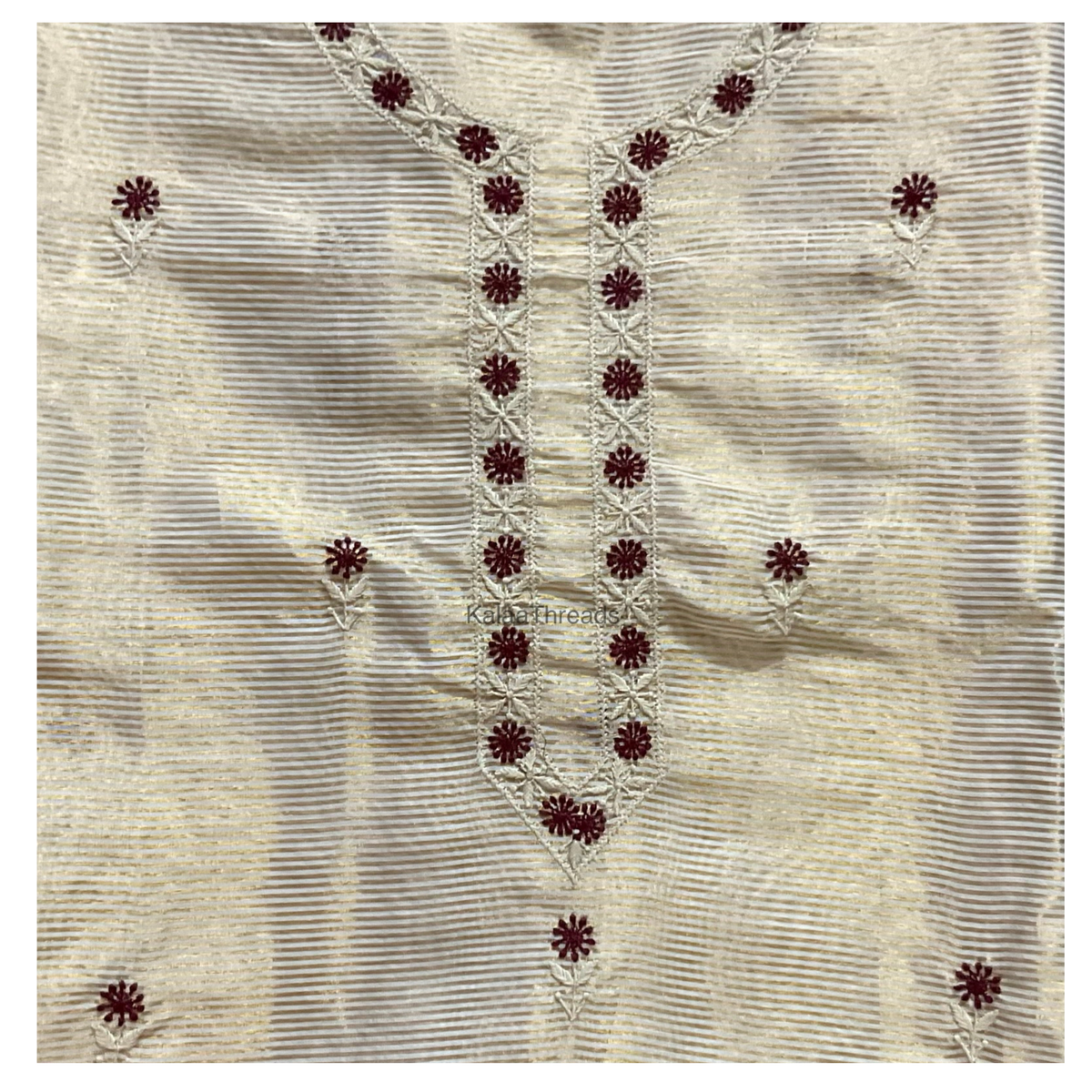 Zari Stripes unstitched Kurta with bandhani dupatta having Chikankari