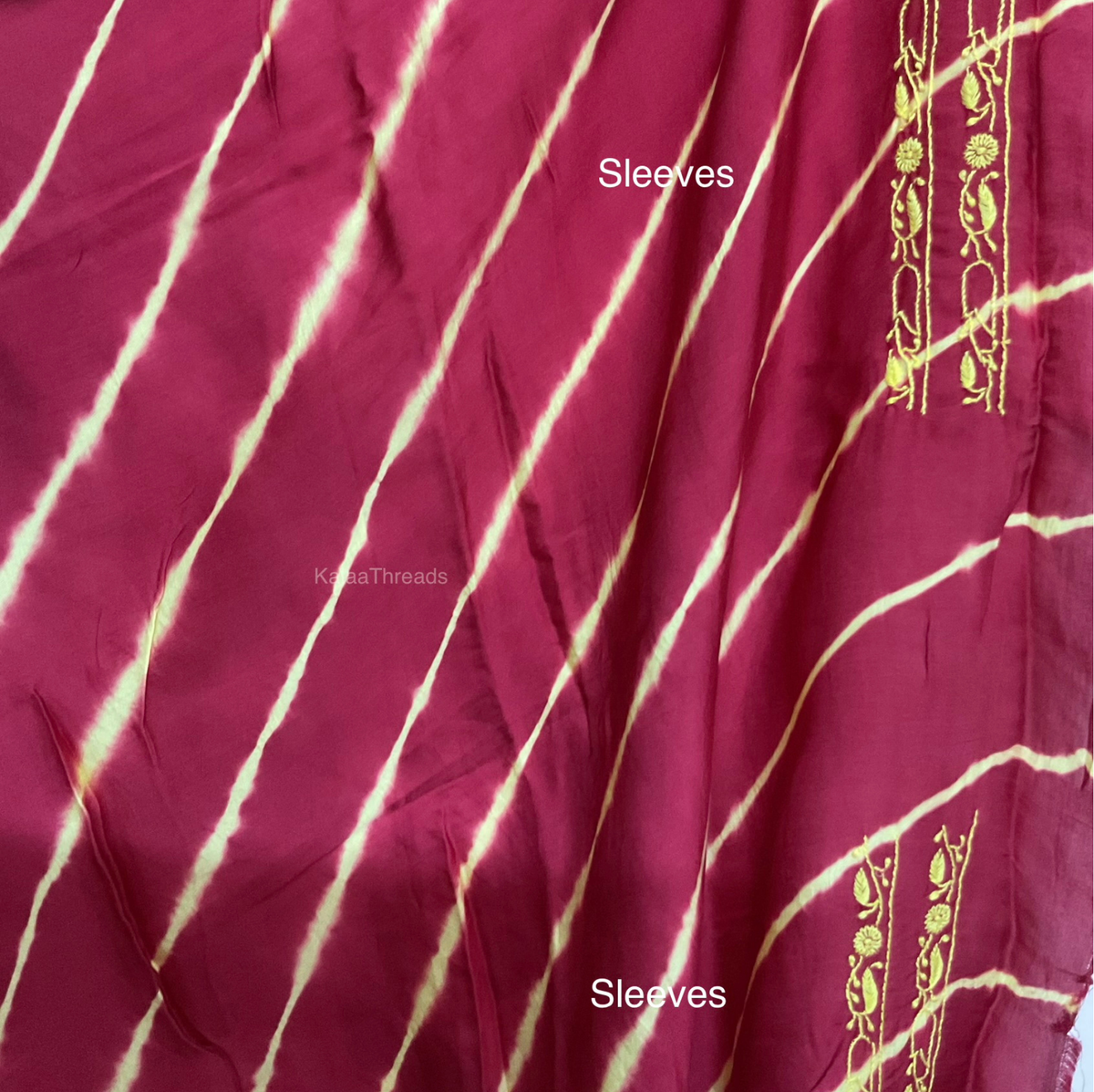 Unstitched Kurta with combination of leheriya and Chikankari and dupatta