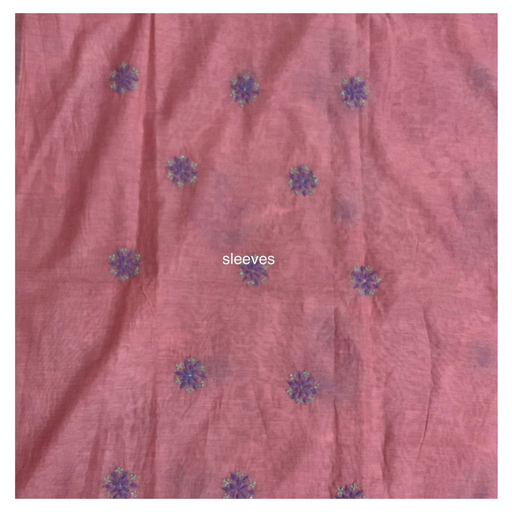 Chanderi unstitched kurta and dupatta with coloured thread Chikankari