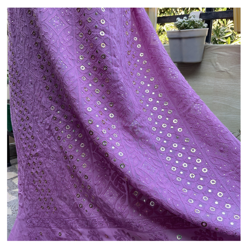 Viscose georgette unstitched suit set with tone-on-tone Chikankari