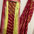 Unstitched Kurta with combination of leheriya and Chikankari and dupatta