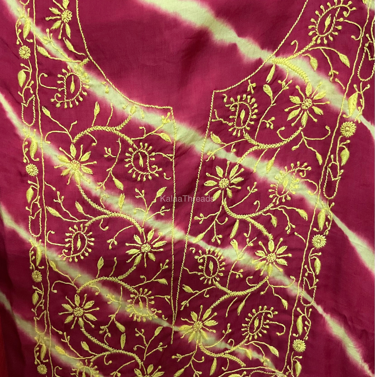 Unstitched Kurta with combination of leheriya and Chikankari and dupatta