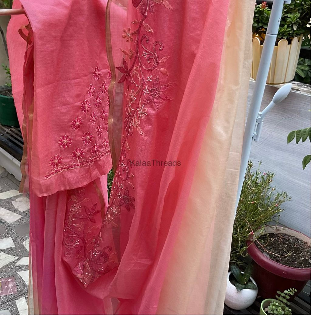 Ombre dyed Manipuri Kota Silk Saree With Chikankari and Zardozi