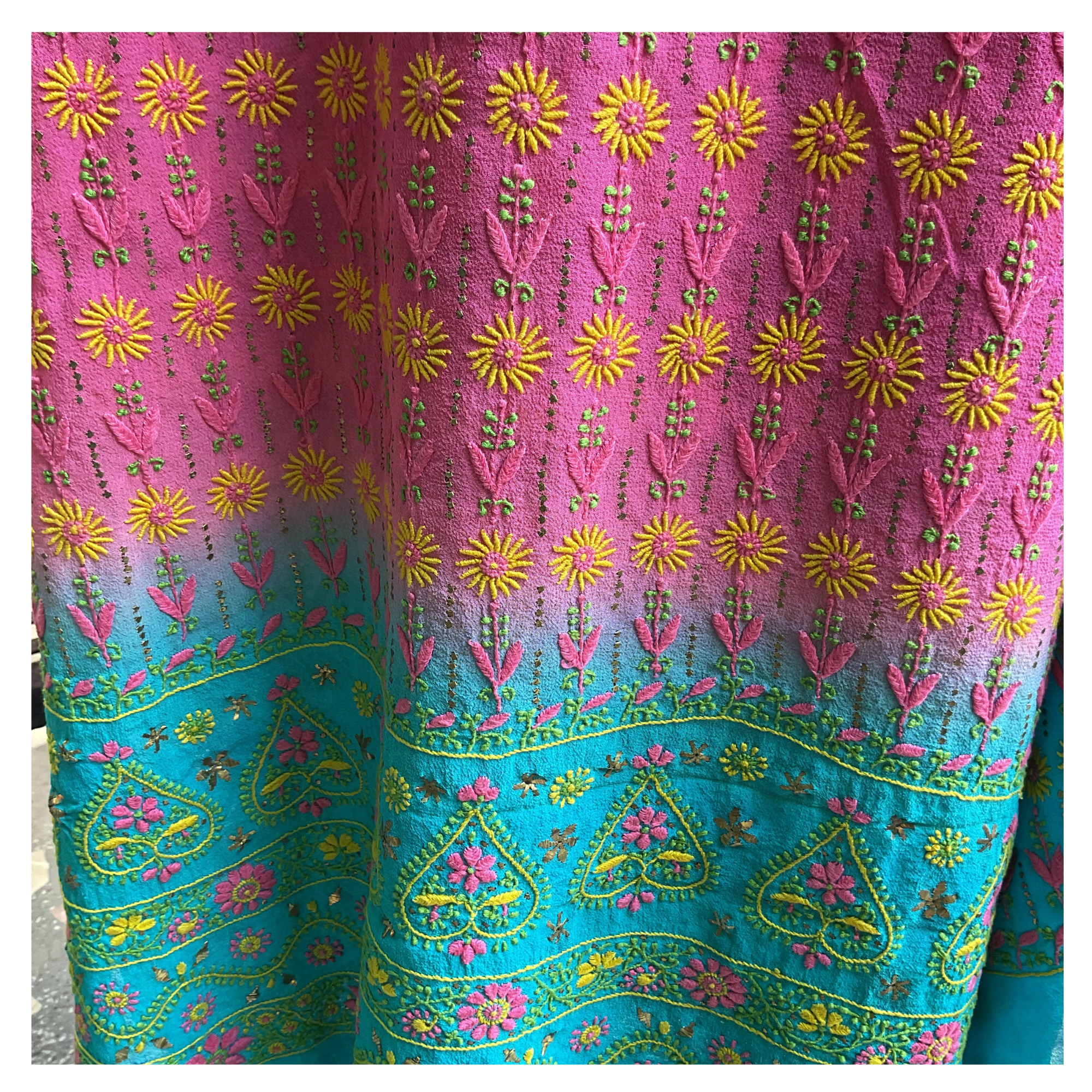 Pure Georgette Unstitched Kurta and dupatta with coloured thread Chikankari