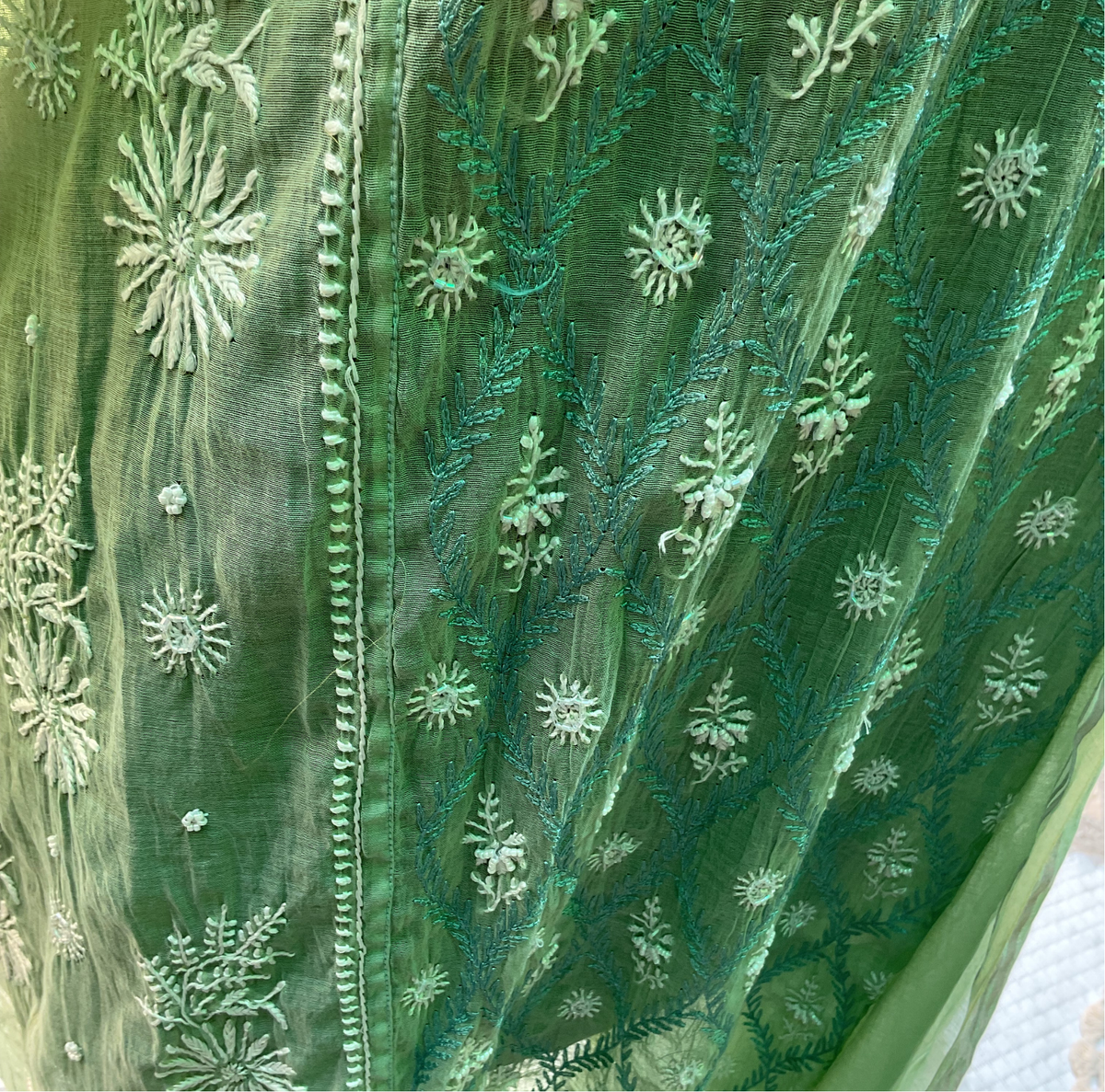 Mul Chanderi Semistitched Kurta and dupatta with fine Chikankari