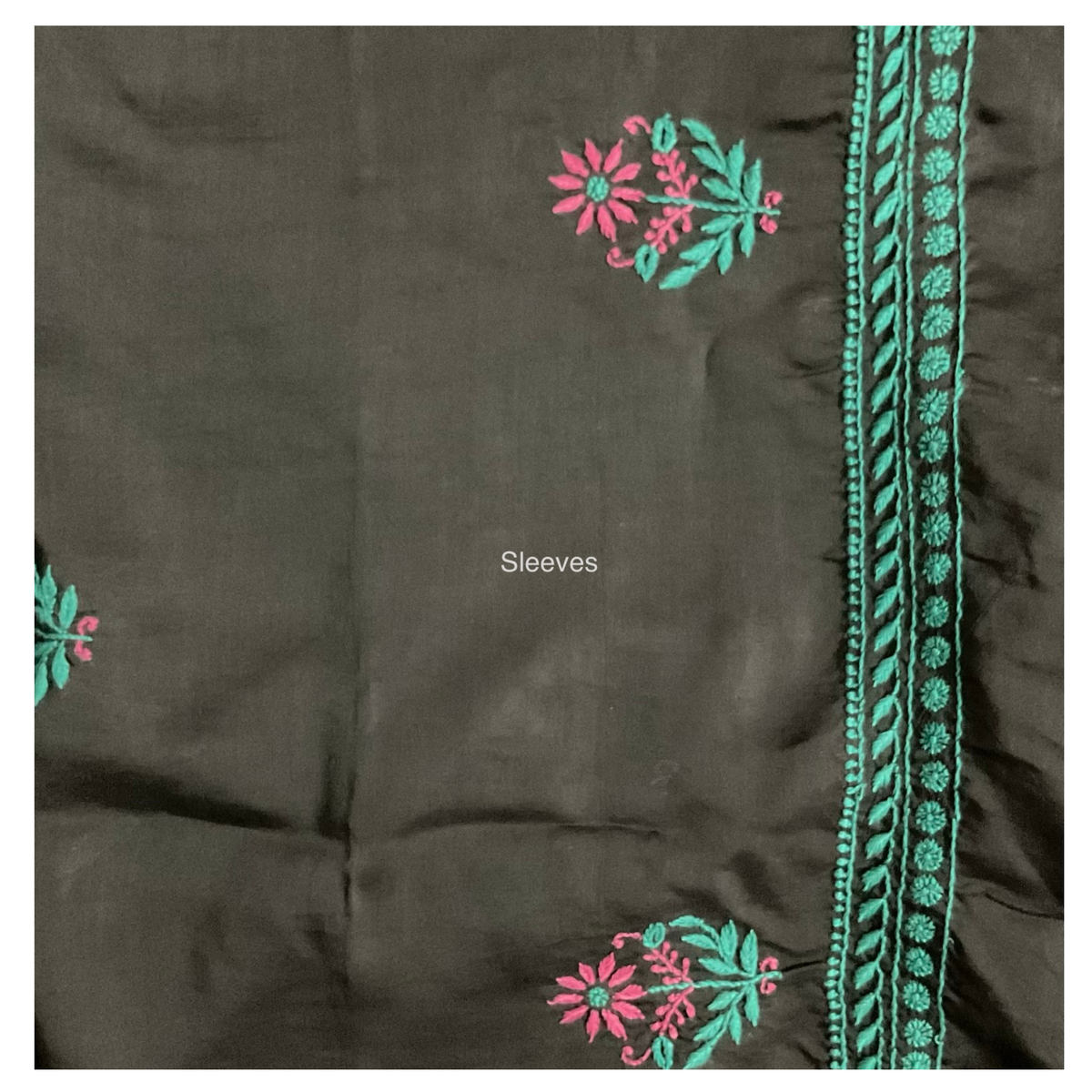 Black Cotton Silk unstitched kurta with Chikankari
