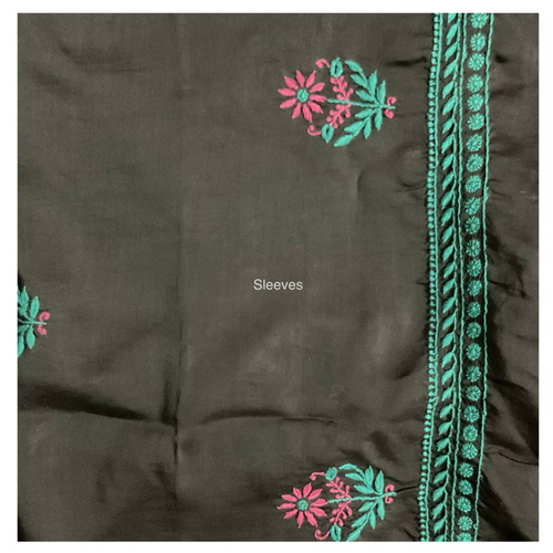 Black Cotton Silk unstitched kurta with Chikankari