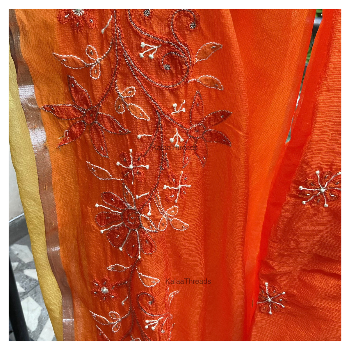 Ombre dyed Manipuri Kota Silk Saree With Chikankari and Zardozi