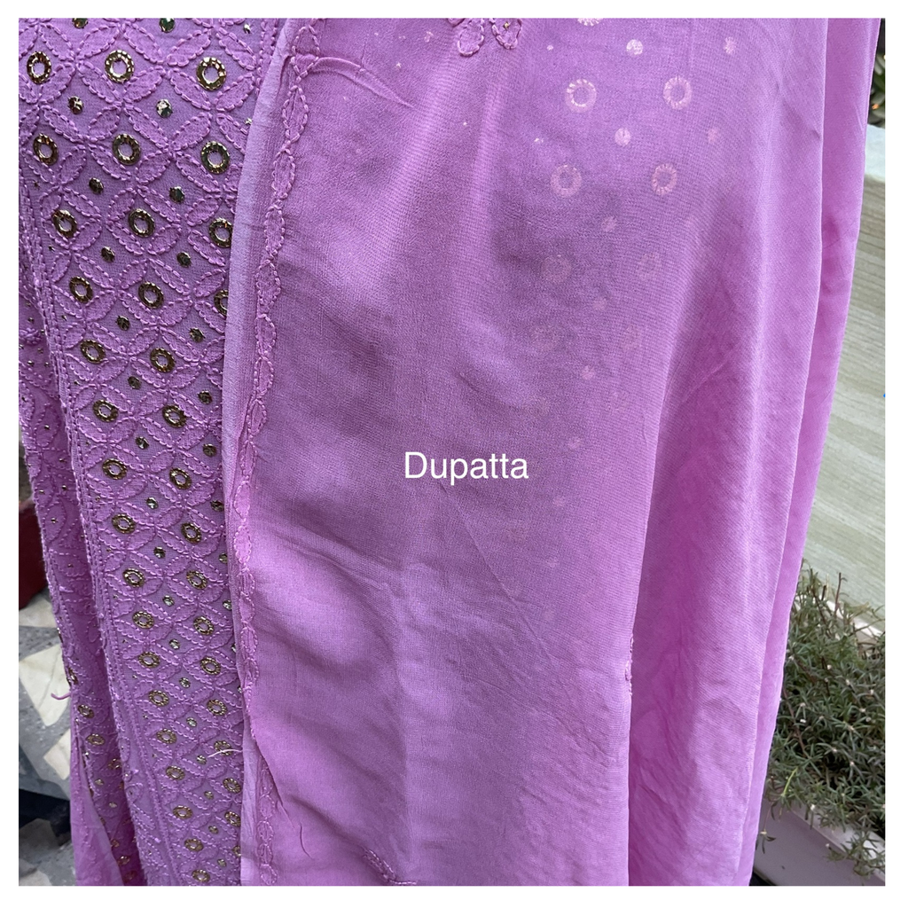 Viscose georgette unstitched suit set with tone-on-tone Chikankari