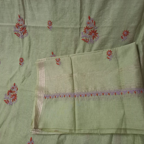 Chanderi unstitched kurta and dupatta with coloured thread Chikankari